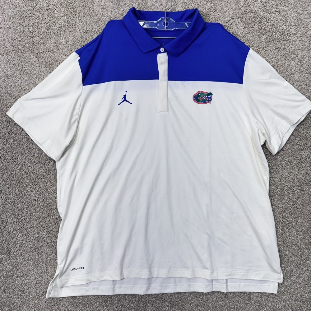 Florida Gators Jordan Polo Mens XXL White Blue NCAA Football Dri-FIT EUC